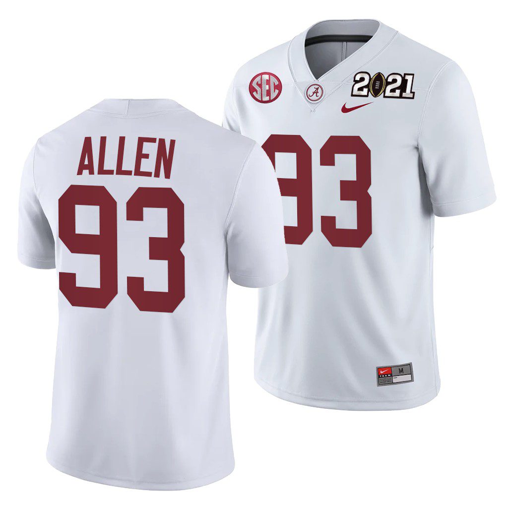 Men's Alabama Crimson Tide Jonathan Allen #93 White 2021 Rose Bowl Champions Playoff Away NCAA College Football Jersey